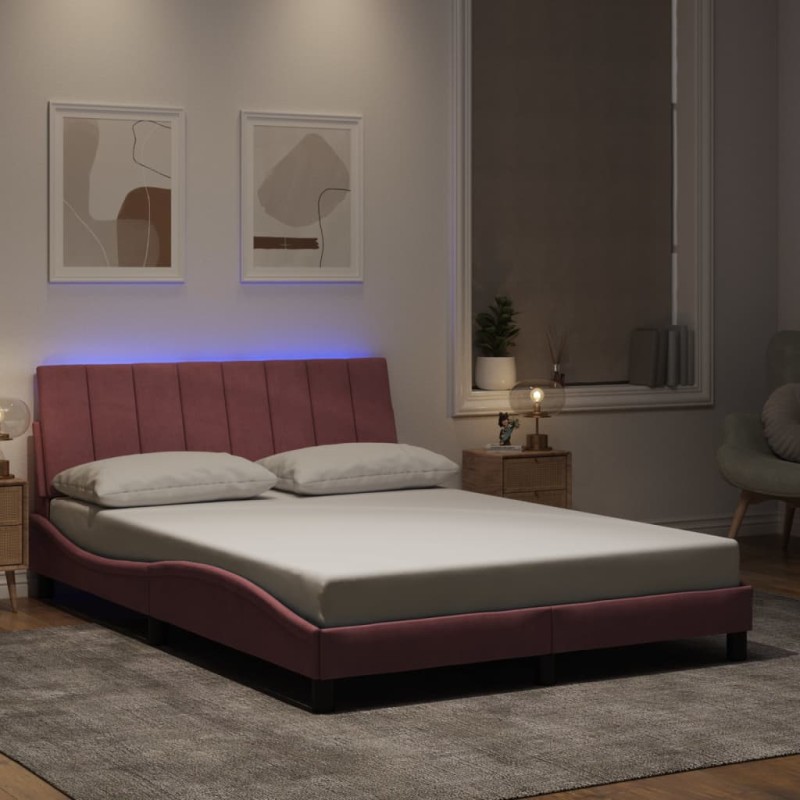 vidaXL Bettgestell mit LED-Leuchten Rosa 140x190 cm Samt vidaXL Bettgestell mit LED-Leuchten Rosa 140x190 cm Samt