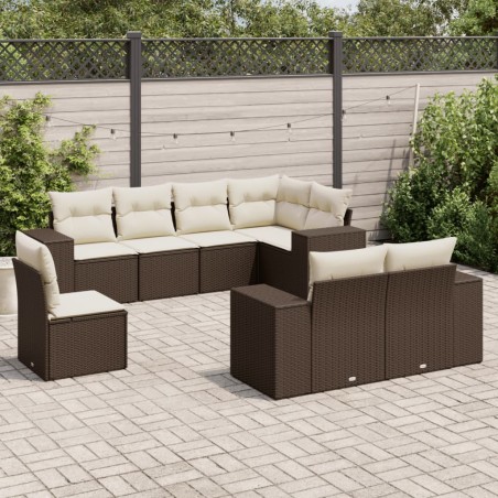 vidaXL 8-tlg. Garten-Sofagarnitur mit Kissen Braun Poly Rattan