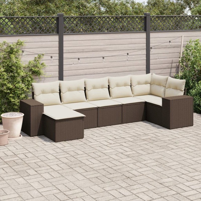 vidaXL 7-tlg. Garten-Sofagarnitur mit Kissen Braun Poly Rattan vidaXL 7-tlg. Garten-Sofagarnitur mit Kissen Braun Poly Rattan