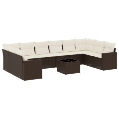 vidaXL 11-tlg. Garten-Sofagarnitur mit Kissen Braun Poly Rattan