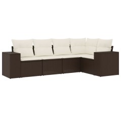 vidaXL 5-tlg. Garten-Sofagarnitur mit Kissen Braun Poly Rattan