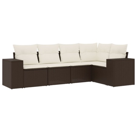 vidaXL 5-tlg. Garten-Sofagarnitur mit Kissen Braun Poly Rattan