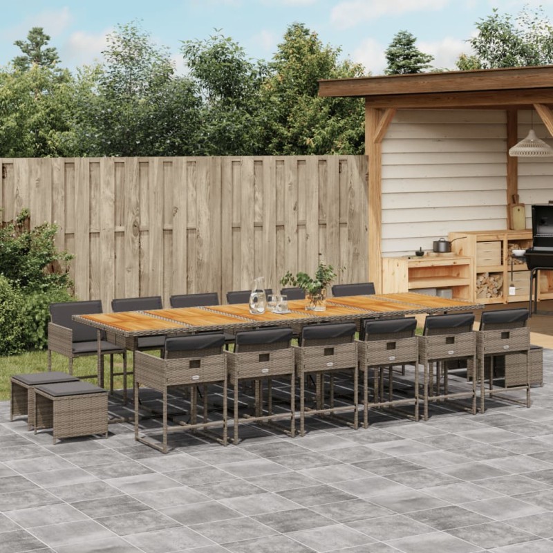 vidaXL 17-tlg. Garten-Essgruppe mit Kissen Grau Poly Rattan vidaXL 17-tlg. Garten-Essgruppe mit Kissen Grau Poly Rattan