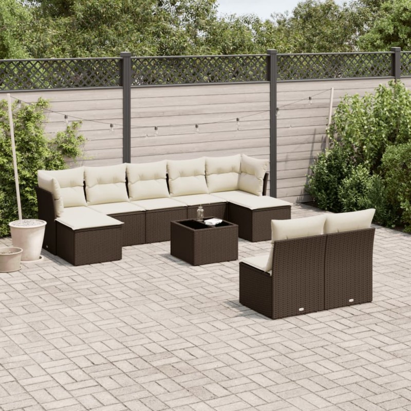 vidaXL 10-tlg. Garten-Sofagarnitur mit Kissen Braun Poly Rattan vidaXL 10-tlg. Garten-Sofagarnitur mit Kissen Braun Poly Rattan