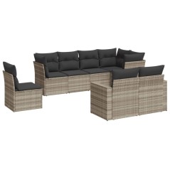 vidaXL 8-tlg. Garten-Sofagarnitur mit Kissen Hellgrau Poly Rattan