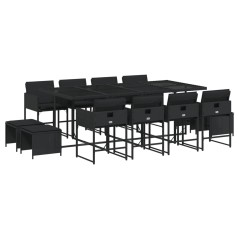 vidaXL 13-tlg. Garten-Essgruppe mit Kissen Schwarz Poly Rattan