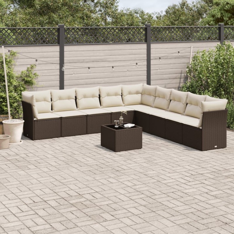 vidaXL 10-tlg. Garten-Sofagarnitur mit Kissen Braun Poly Rattan vidaXL 10-tlg. Garten-Sofagarnitur mit Kissen Braun Poly Rattan