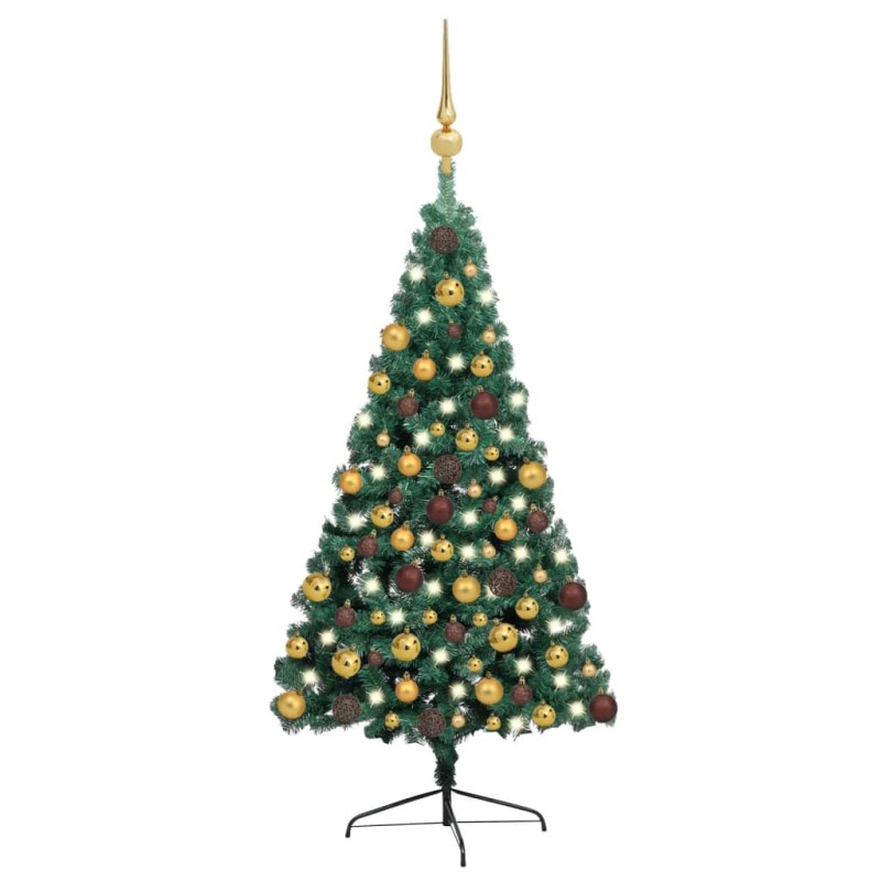Künstlicher Halber Weihnachtsbaum mit LEDs & Kugeln Grün 180 cm Künstlicher Halber Weihnachtsbaum mit LEDs & Kugeln Grün 180 cm