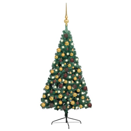 Künstlicher Halber Weihnachtsbaum mit LEDs & Kugeln Grün 180 cm