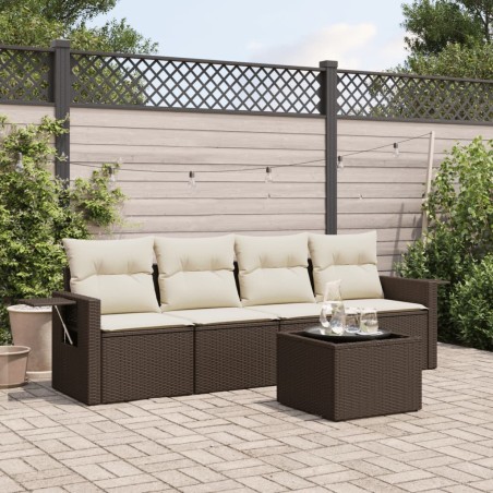 vidaXL 5-tlg. Garten-Sofagarnitur mit Kissen Braun Poly Rattan