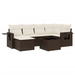 vidaXL 7-tlg. Garten-Sofagarnitur mit Kissen Braun Poly Rattan