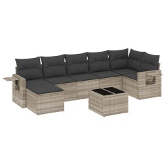vidaXL 8-tlg. Garten-Sofagarnitur mit Kissen Hellgrau Poly Rattan