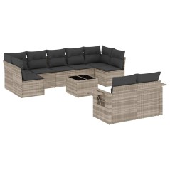 vidaXL 10-tlg. Garten-Sofagarnitur mit Kissen Hellgrau Poly Rattan