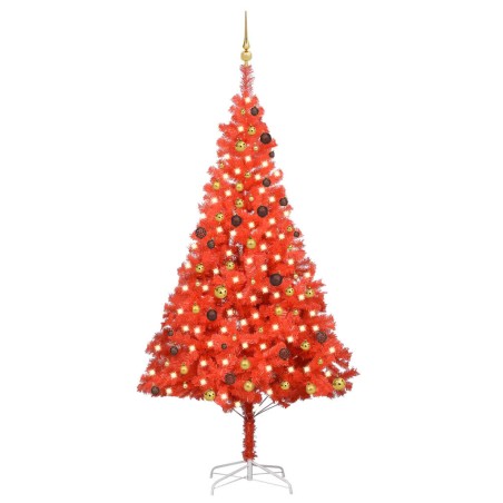 Künstlicher Weihnachtsbaum mit LEDs & Kugeln Rot 240 cm PVC