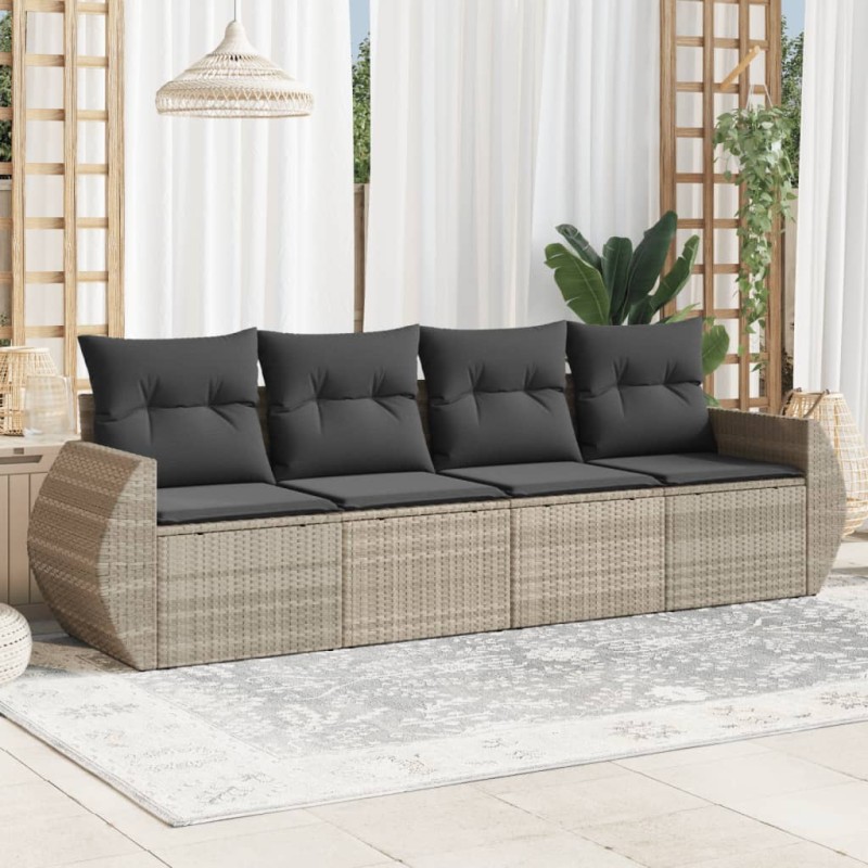 vidaXL 4-tlg. Garten-Sofagarnitur mit Kissen Hellgrau Poly Rattan vidaXL 4-tlg. Garten-Sofagarnitur mit Kissen Hellgrau Poly Rattan
