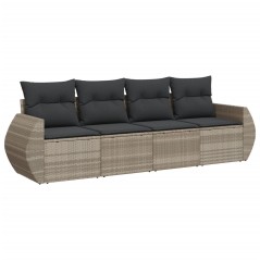 vidaXL 4-tlg. Garten-Sofagarnitur mit Kissen Hellgrau Poly Rattan
