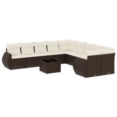 vidaXL 11-tlg. Garten-Sofagarnitur mit Kissen Braun Poly Rattan