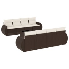 vidaXL 9-tlg. Garten-Sofagarnitur mit Kissen Braun Poly Rattan