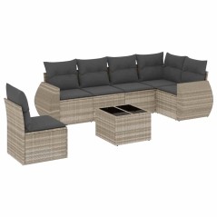 vidaXL 7-tlg. Garten-Sofagarnitur mit Kissen Hellgrau Poly Rattan