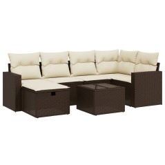 vidaXL 7-tlg. Garten-Sofagarnitur mit Kissen Braun Poly Rattan
