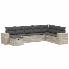 vidaXL 8-tlg. Garten-Sofagarnitur mit Kissen Hellgrau Poly Rattan