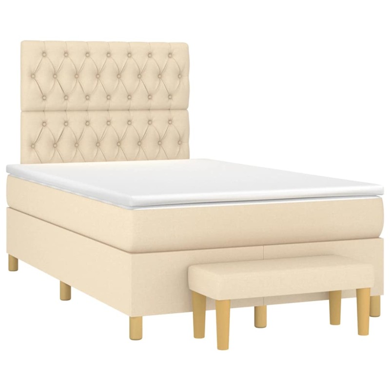 vidaXL Boxspringbett mit Matratze Creme 120x190 cm Stoff vidaXL Boxspringbett mit Matratze Creme 120x190 cm Stoff