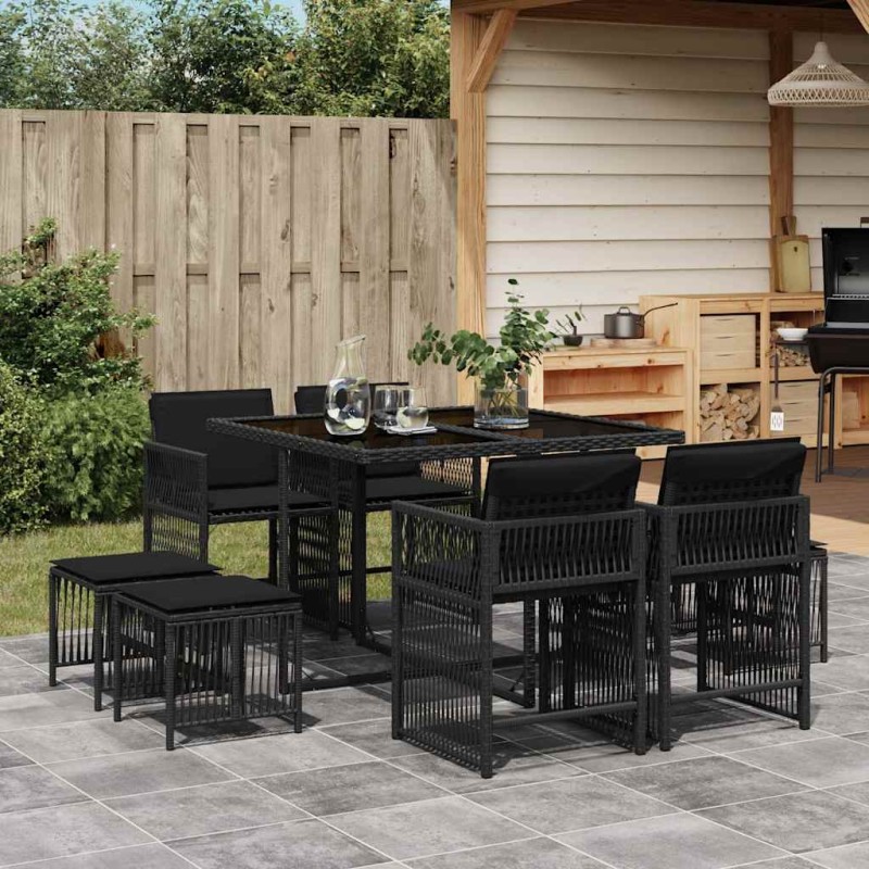 vidaXL 9-tlg. Garten-Essgruppe mit Kissen Schwarz Poly Rattan vidaXL 9-tlg. Garten-Essgruppe mit Kissen Schwarz Poly Rattan