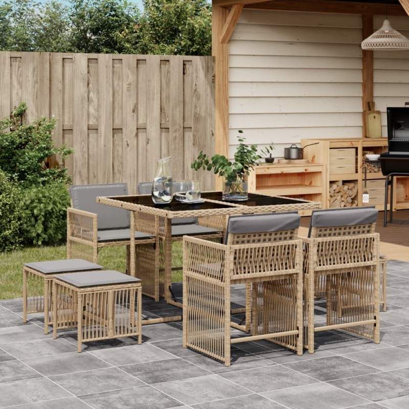 vidaXL 9-tlg. Garten-Essgruppe mit Kissen Beigemischung Poly Rattan vidaXL 9-tlg. Garten-Essgruppe mit Kissen Beigemischung Poly Rattan