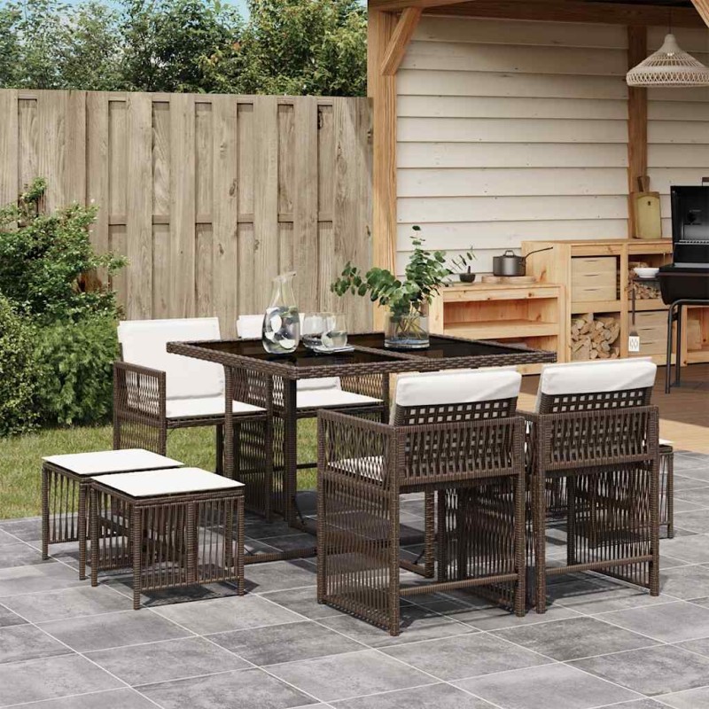 vidaXL 9-tlg. Garten-Essgruppe mit Kissen Braun Poly Rattan vidaXL 9-tlg. Garten-Essgruppe mit Kissen Braun Poly Rattan