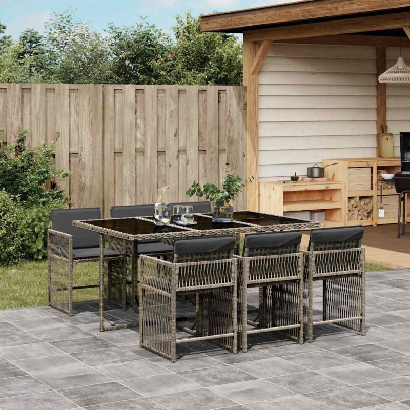 vidaXL 7-tlg. Garten-Essgruppe mit Kissen Grau Poly Rattan vidaXL 7-tlg. Garten-Essgruppe mit Kissen Grau Poly Rattan
