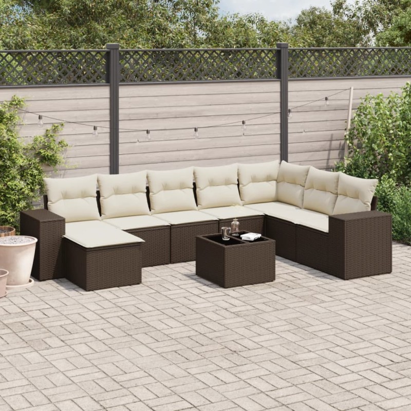 vidaXL 9-tlg. Garten-Sofagarnitur mit Kissen Braun Poly Rattan vidaXL 9-tlg. Garten-Sofagarnitur mit Kissen Braun Poly Rattan
