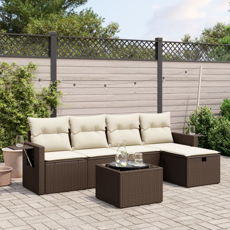 vidaXL 6-tlg. Garten-Sofagarnitur mit Kissen Braun Poly Rattan vidaXL 6-tlg. Garten-Sofagarnitur mit Kissen Braun Poly Rattan