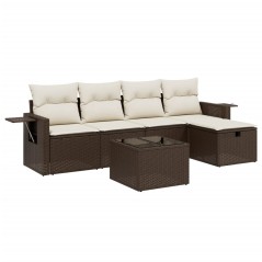 vidaXL 6-tlg. Garten-Sofagarnitur mit Kissen Braun Poly Rattan