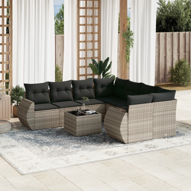 vidaXL 9-tlg. Garten-Sofagarnitur mit Kissen Hellgrau Poly Rattan vidaXL 9-tlg. Garten-Sofagarnitur mit Kissen Hellgrau Poly Rattan