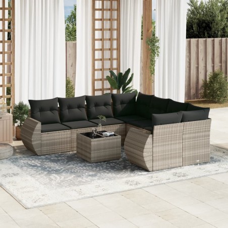 vidaXL 9-tlg. Garten-Sofagarnitur mit Kissen Hellgrau Poly Rattan