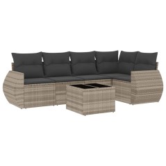 vidaXL 6-tlg. Garten-Sofagarnitur mit Kissen Hellgrau Poly Rattan