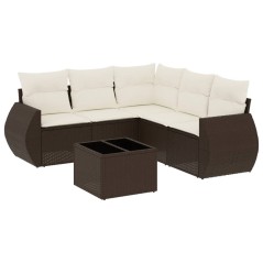 vidaXL 6-tlg. Garten-Sofagarnitur mit Kissen Braun Poly Rattan
