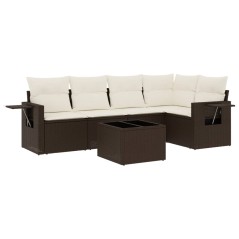 vidaXL 6-tlg. Garten-Sofagarnitur mit Kissen Braun Poly Rattan
