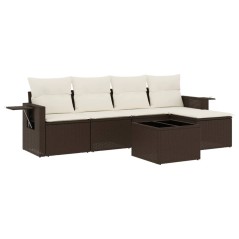 vidaXL 6-tlg. Garten-Sofagarnitur mit Kissen Braun Poly Rattan