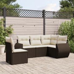 vidaXL 5-tlg. Garten-Sofagarnitur mit Kissen Braun Poly Rattan