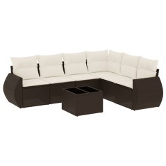 vidaXL 7-tlg. Garten-Sofagarnitur mit Kissen Braun Poly Rattan