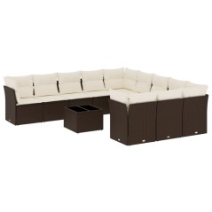 vidaXL 12-tlg. Garten-Sofagarnitur mit Kissen Braun Poly Rattan