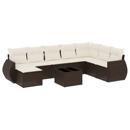 vidaXL 9-tlg. Garten-Sofagarnitur mit Kissen Braun Poly Rattan