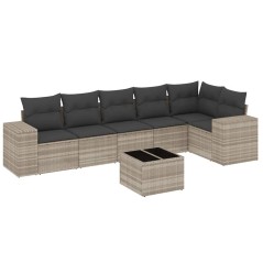 vidaXL 7-tlg. Garten-Sofagarnitur mit Kissen Hellgrau Poly Rattan