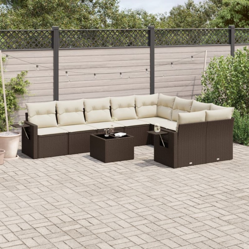 vidaXL 10-tlg. Garten-Sofagarnitur mit Kissen Braun Poly Rattan vidaXL 10-tlg. Garten-Sofagarnitur mit Kissen Braun Poly Rattan