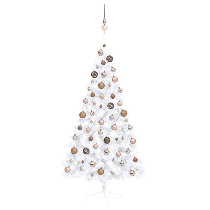 Künstlicher Halber Weihnachtsbaum mit LEDs & Kugeln Weiß 150 cm Künstlicher Halber Weihnachtsbaum mit LEDs & Kugeln Weiß 150 cm