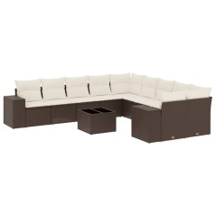 vidaXL 11-tlg. Garten-Sofagarnitur mit Kissen Braun Poly Rattan