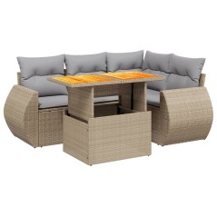 vidaXL 5-tlg. Garten-Sofagarnitur mit Kissen Beige Poly Rattan