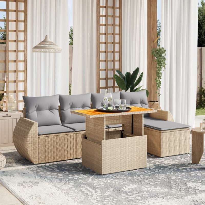vidaXL 6-tlg. Garten-Sofagarnitur mit Kissen Beige Poly Rattan vidaXL 6-tlg. Garten-Sofagarnitur mit Kissen Beige Poly Rattan