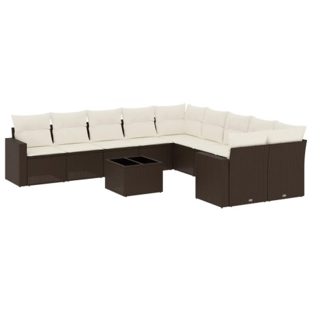 vidaXL 11-tlg. Garten-Sofagarnitur mit Kissen Braun Poly Rattan